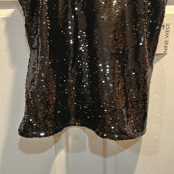 NWT! Nine West Black Sequin Lace Trim Racerback Cami Tank Top L - Picture 6 of 10